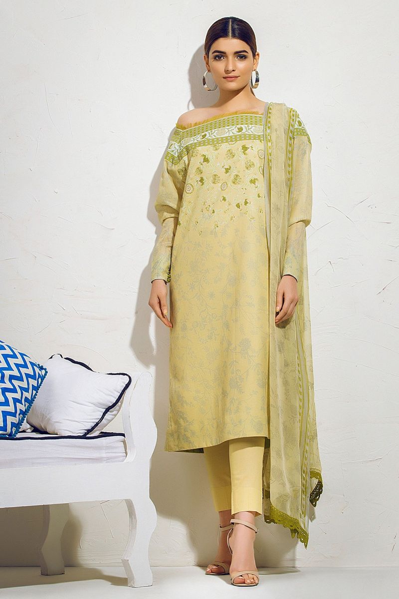 3 Piece Printed Suit with Printed Chiffon Dupatta