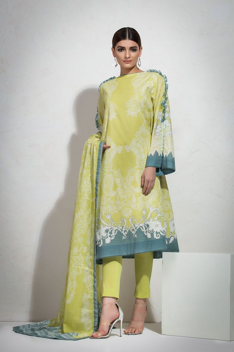 3 Piece Printed Suit with Doria Dupatta