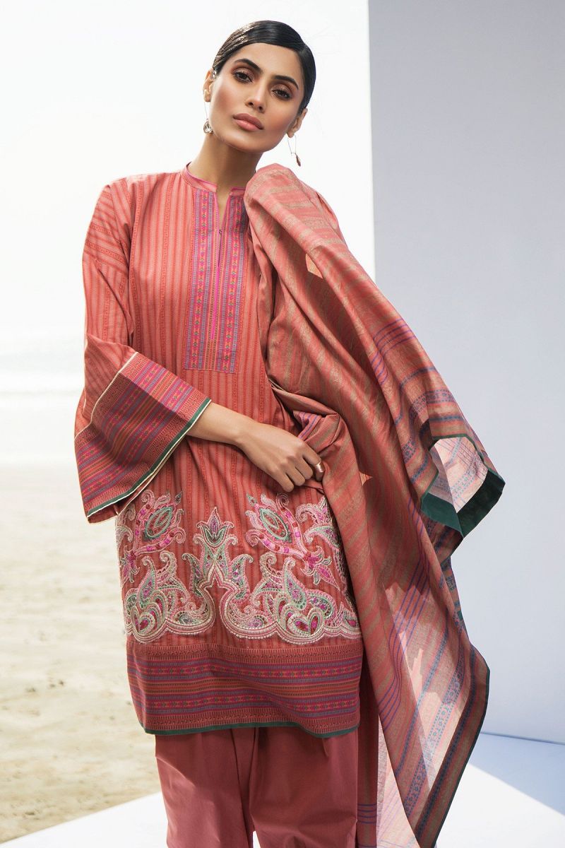 2 Piece Embroidered Suit with Lawn Dupatta