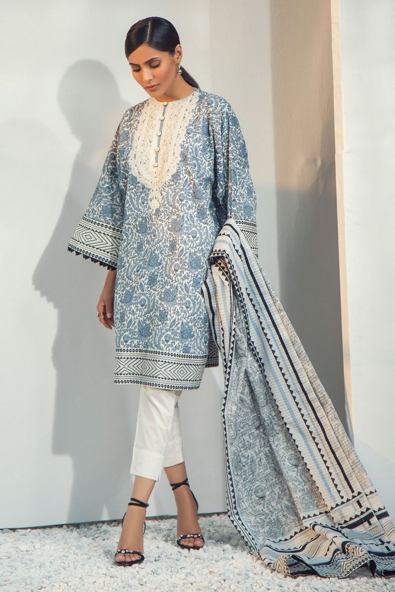 2 Piece Printed Suit with Doria Dupatta