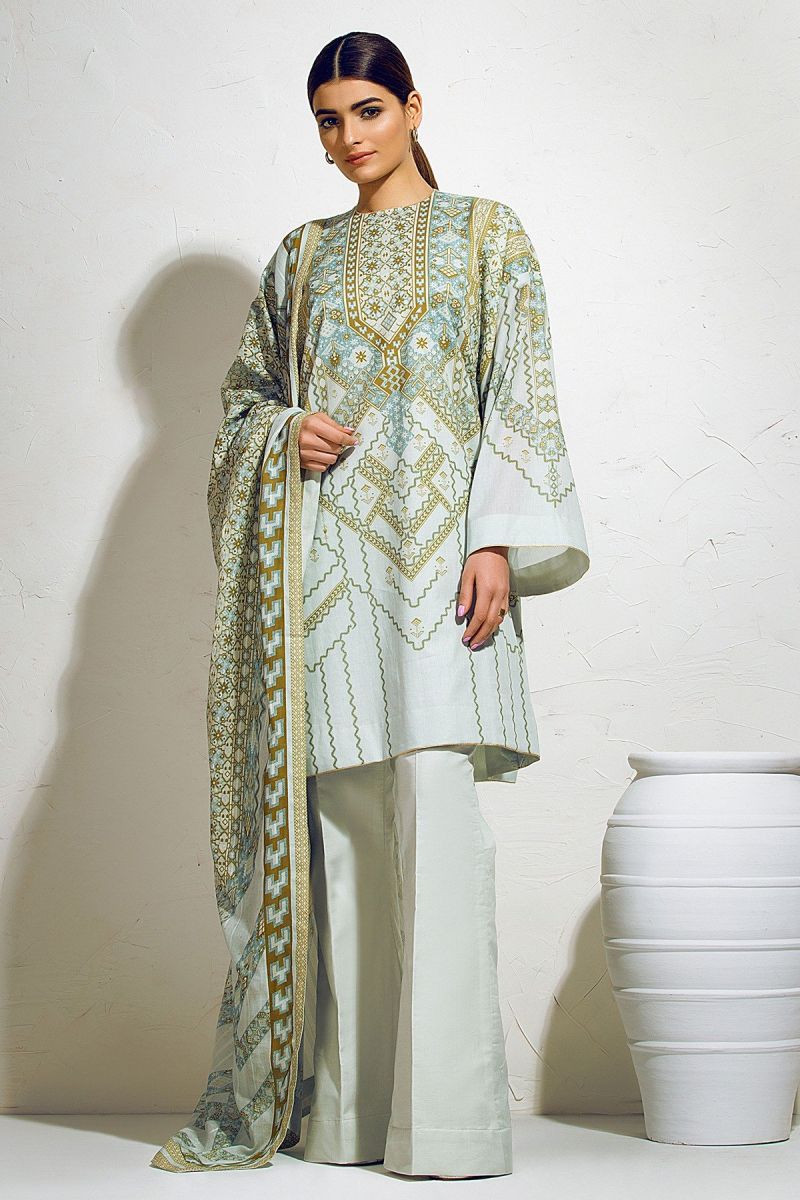 3 Piece Embroidered Suit with Lawn Dupatta