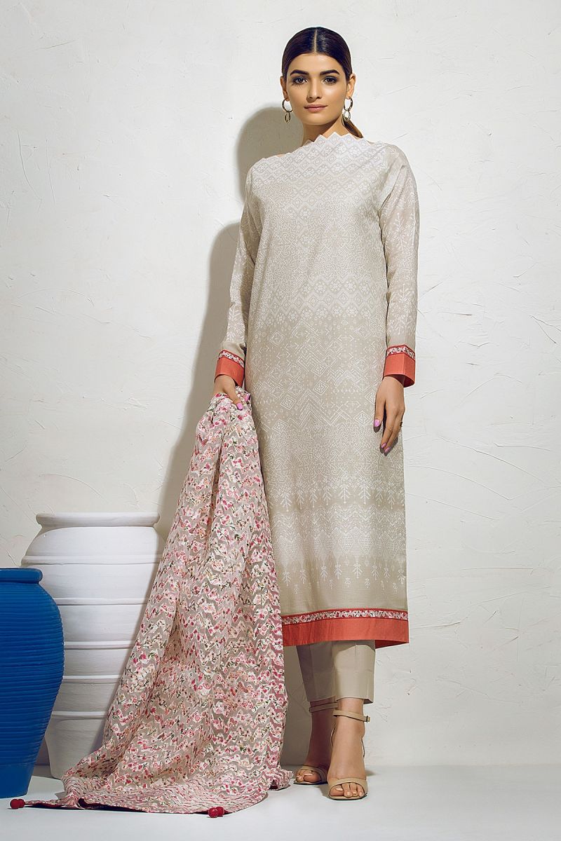 2 Piece Printed Suit with Organza Jacquard Dupatta