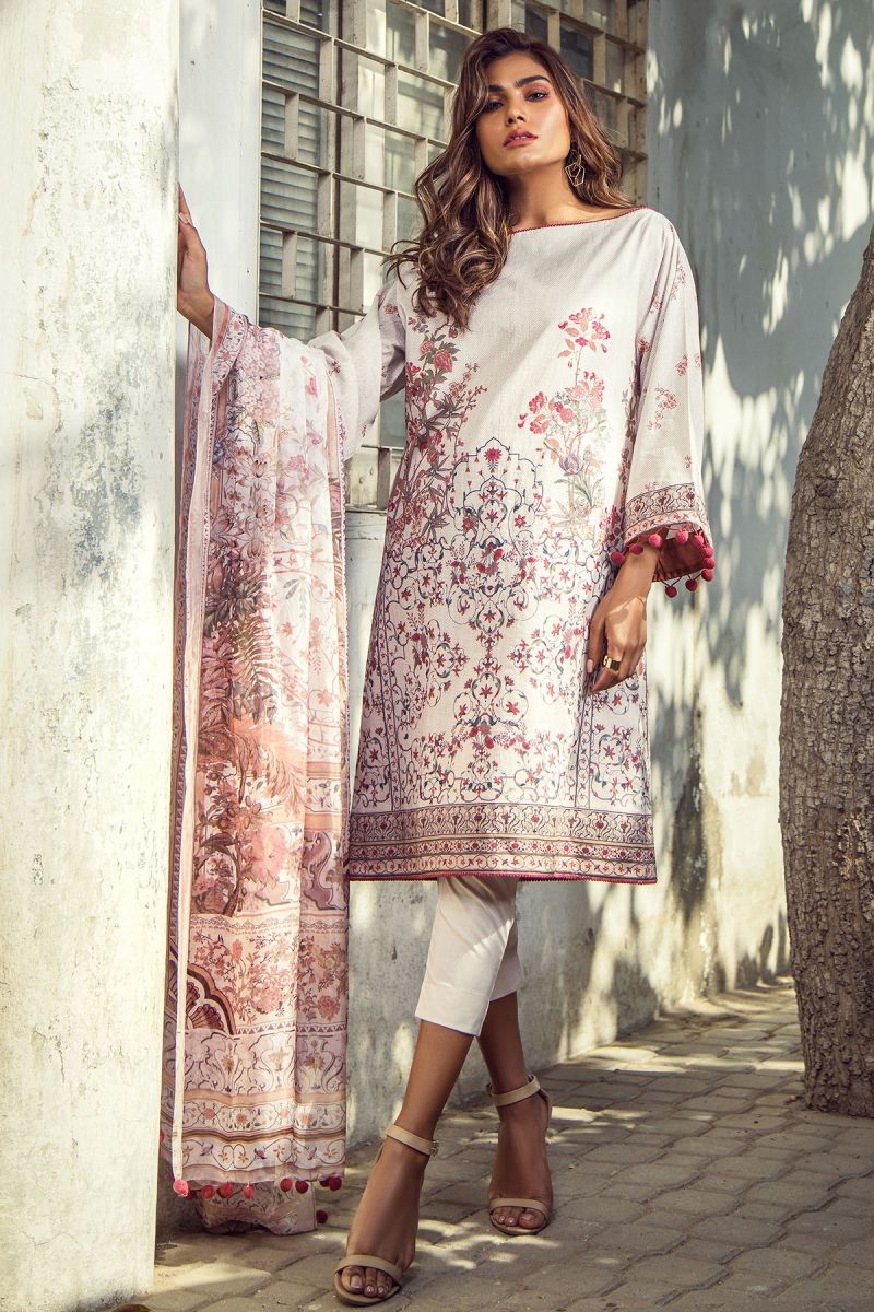 3 Piece Printed Suit with Silk Digital Dupatta