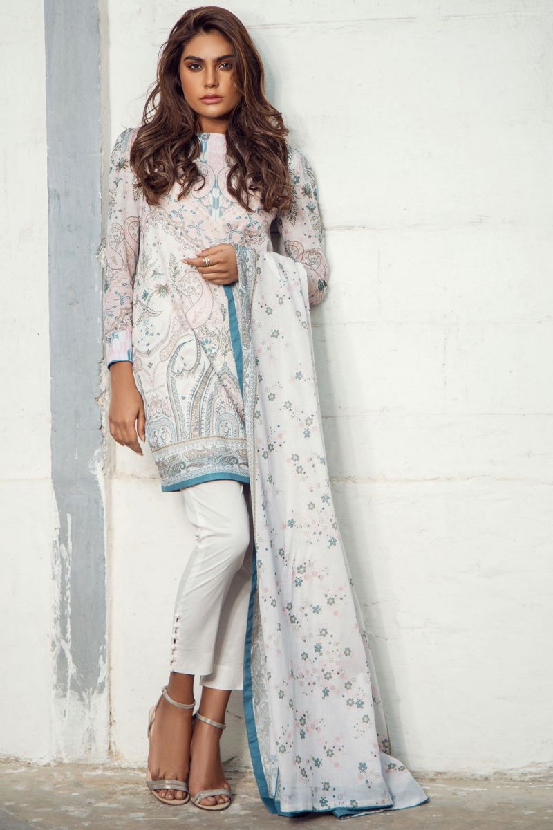 3 Piece Printed Suit with Lawn Dupatta