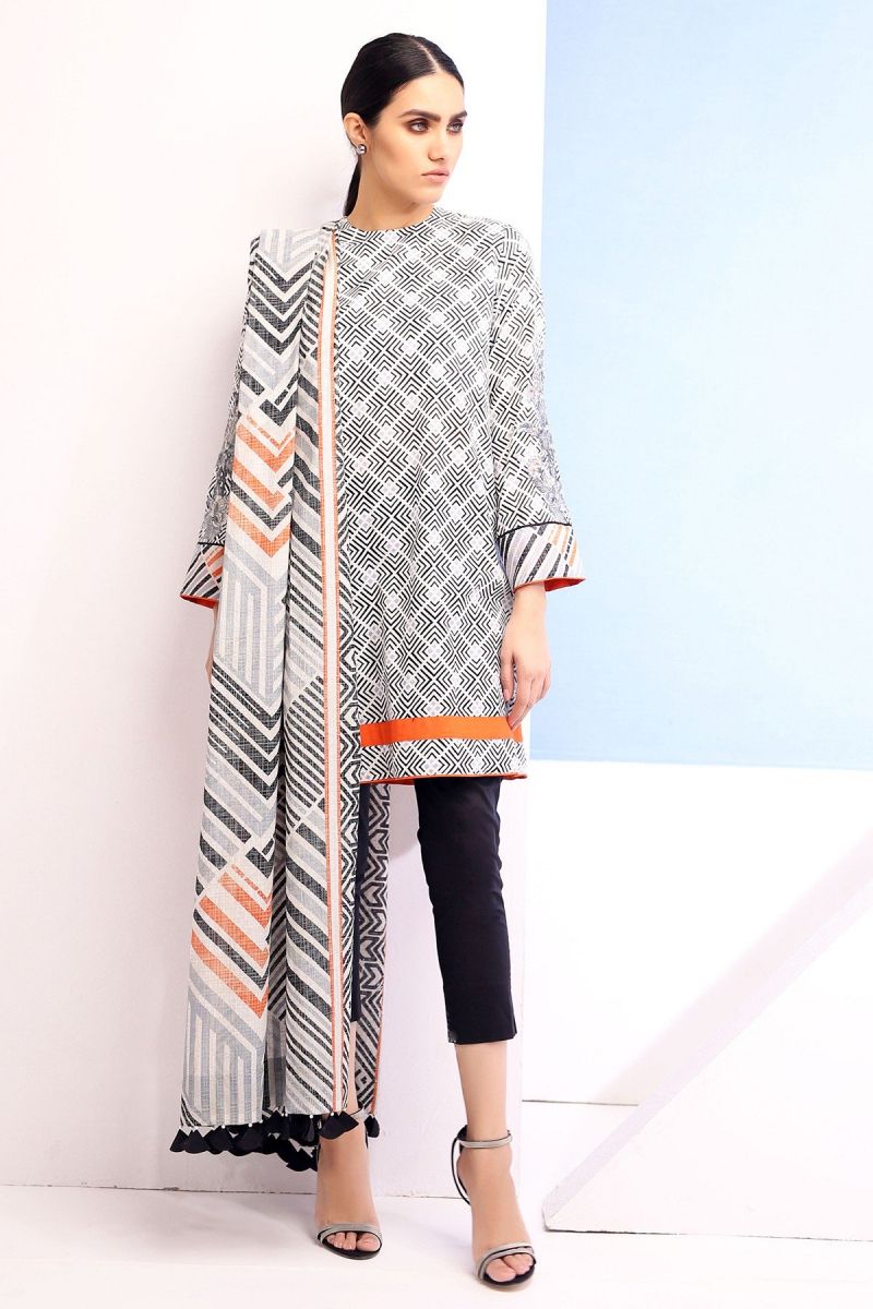 2 Piece Printed Suit with Lawn Dupatta