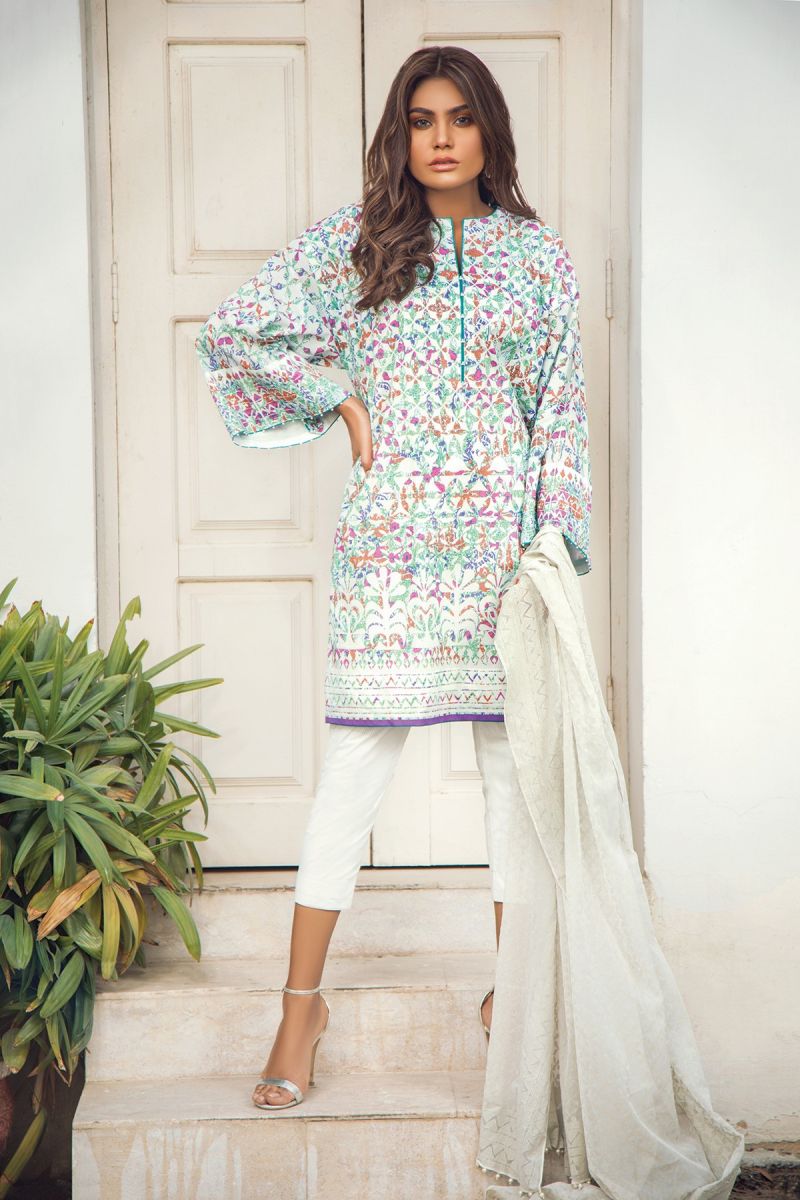3 Piece Printed Suit with Printed Chiffon Dupatta