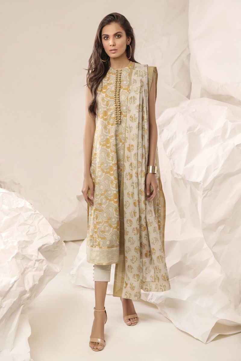 2 Piece Printed Suit with Lawn Dupatta