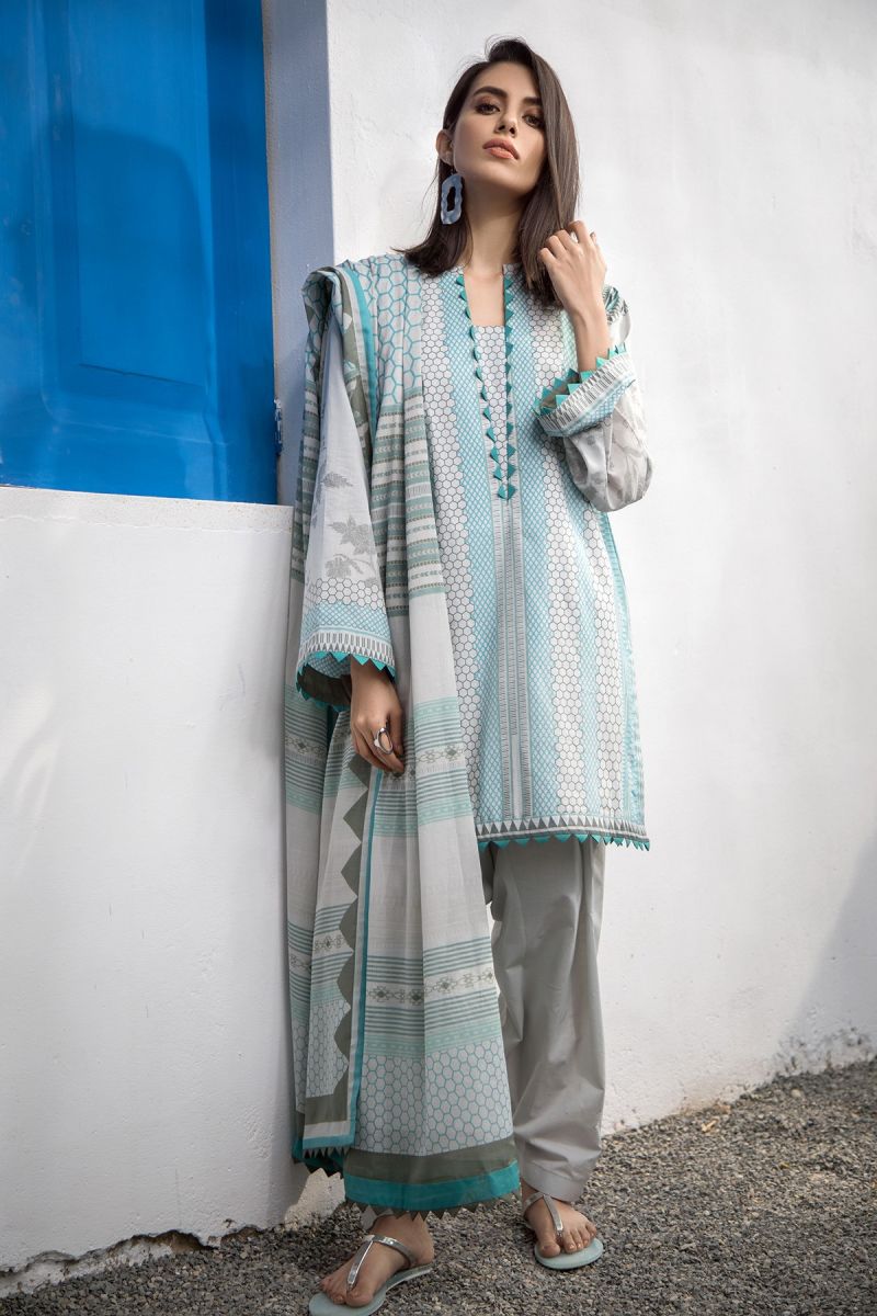 2 Piece Printed Suit with Lawn Dupatta