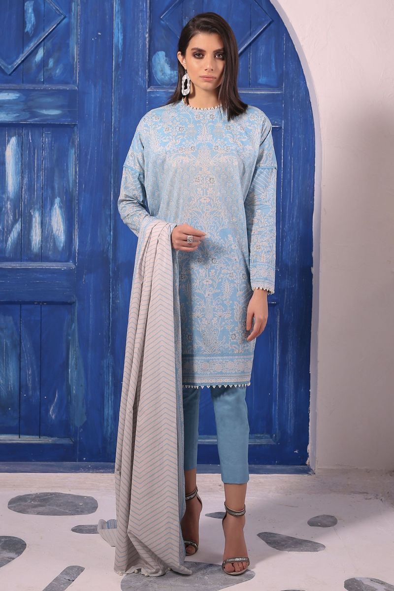 3 Piece Printed Suit with Lawn Dupatta