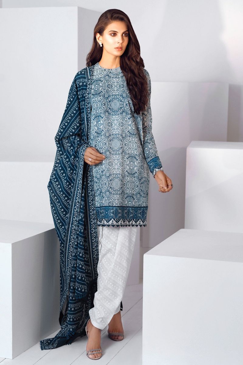 3 Piece Printed Suit with Lawn Dupatta