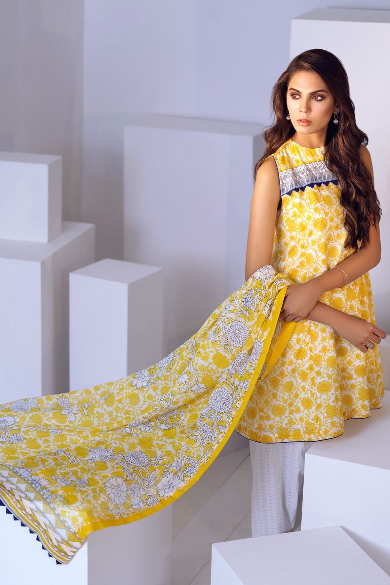 3 Piece Printed Suit with Cotton Net Dupatta