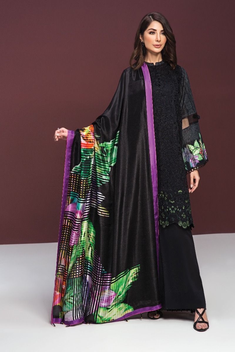 41906136-Lawn & Silk Chiffon – Black Digital Printed Dyed Embroidered 3PC