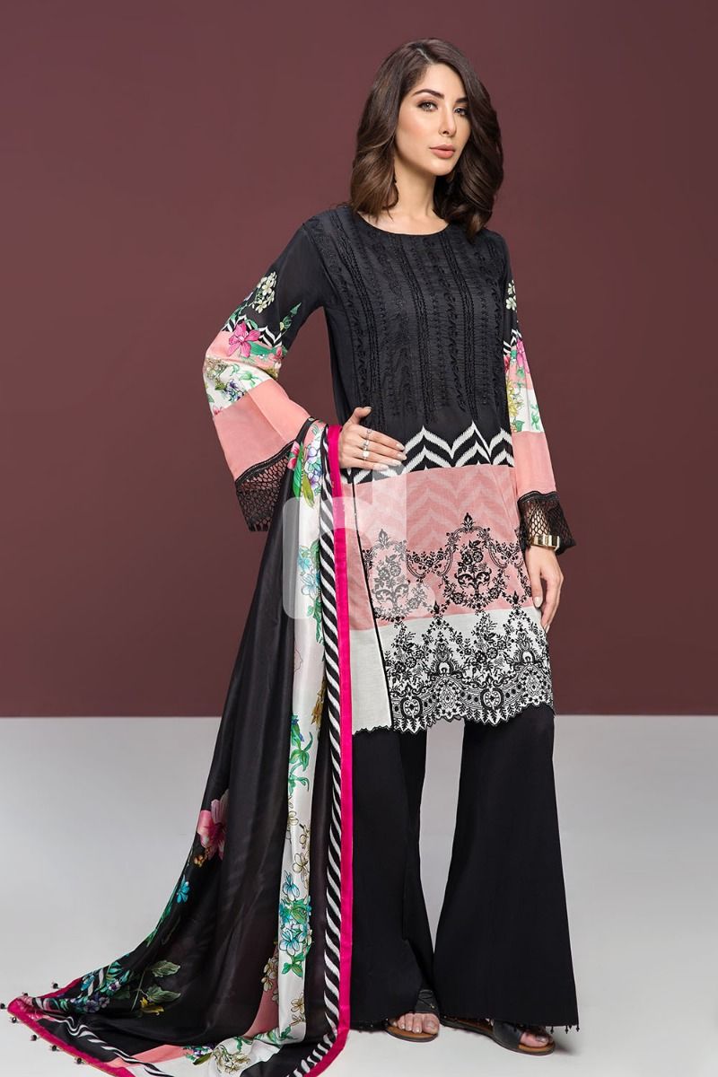 41906137-Lawn & Silk Chiffon – Black Digital Printed Dyed Embroidered 3PC