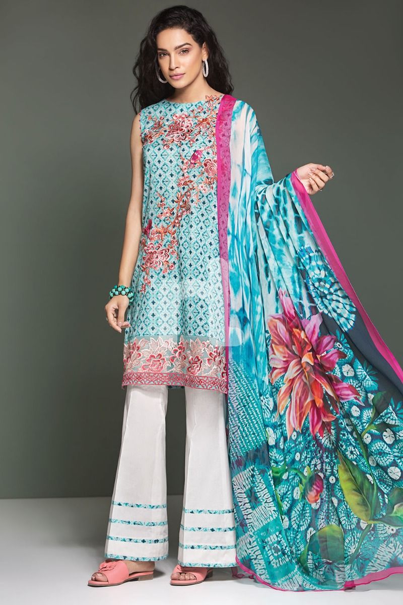 41906113-Lawn & Krinckle Chiffon – Blue Digital Printed Embroidered 3PC