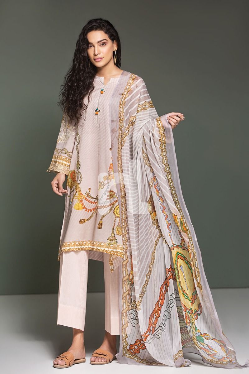 41906114-Lawn & Krinckle Chiffon – Beige Digital Printed Embroidered 3PC