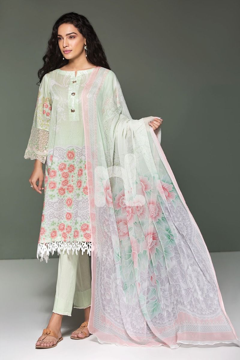 41906117-Lawn & Krinckle Chiffon – Green Digital Printed Embroidered 3PC