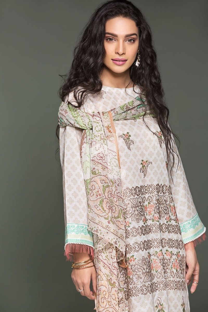41906115-Lawn & Krinckle Chiffon – Beige Printed Embroidered 3PC