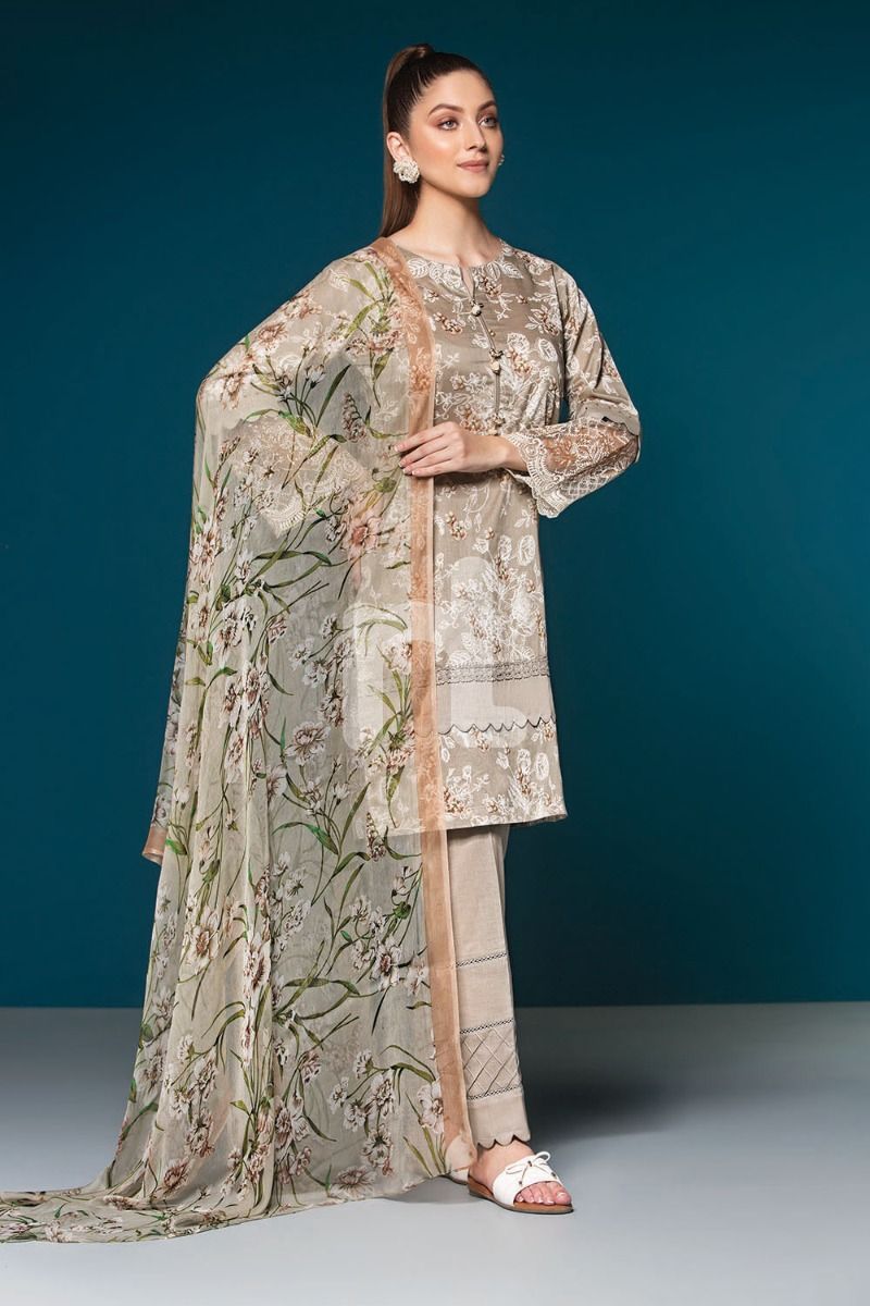 41906124-Lawn & Viscose Krinckle Chiffon – Green Printed Embroidered 3PC