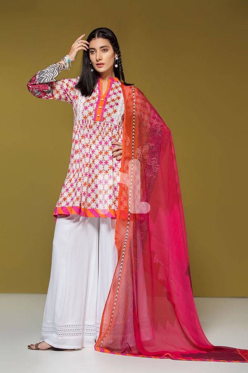41906052-Lawn & Krinckle Chiffon– White Printed Embroidered 2PC