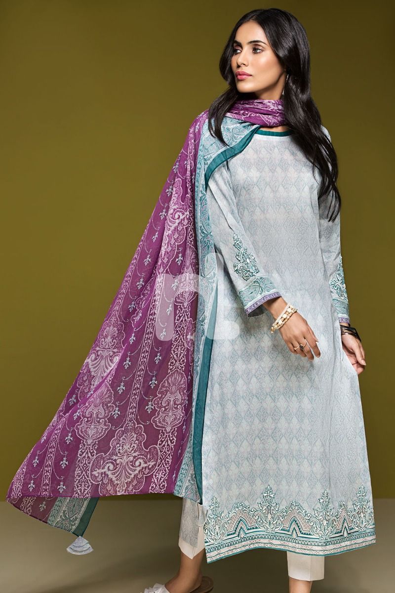 41906050-Lawn & Krinckle Chiffon– Blue Printed Embroidered 2PC