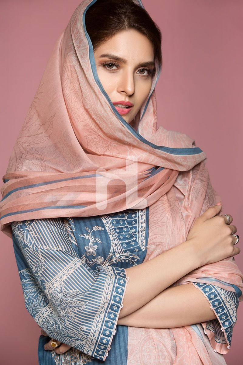 41906035-Lawn & Voil – Blue Digital Printed Embroidered 2PC