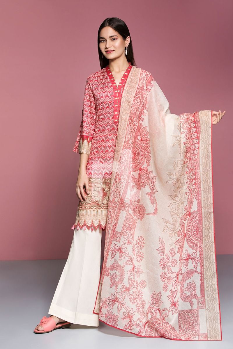 41906043-Lawn & Voil – Red Digital Printed Embroidered 2PC