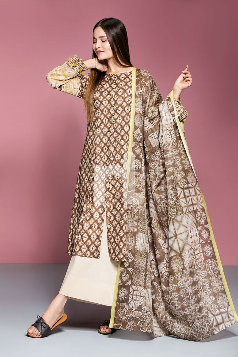 41906037-Lawn & Voil – Brown Digital Printed Embroidered 2PC