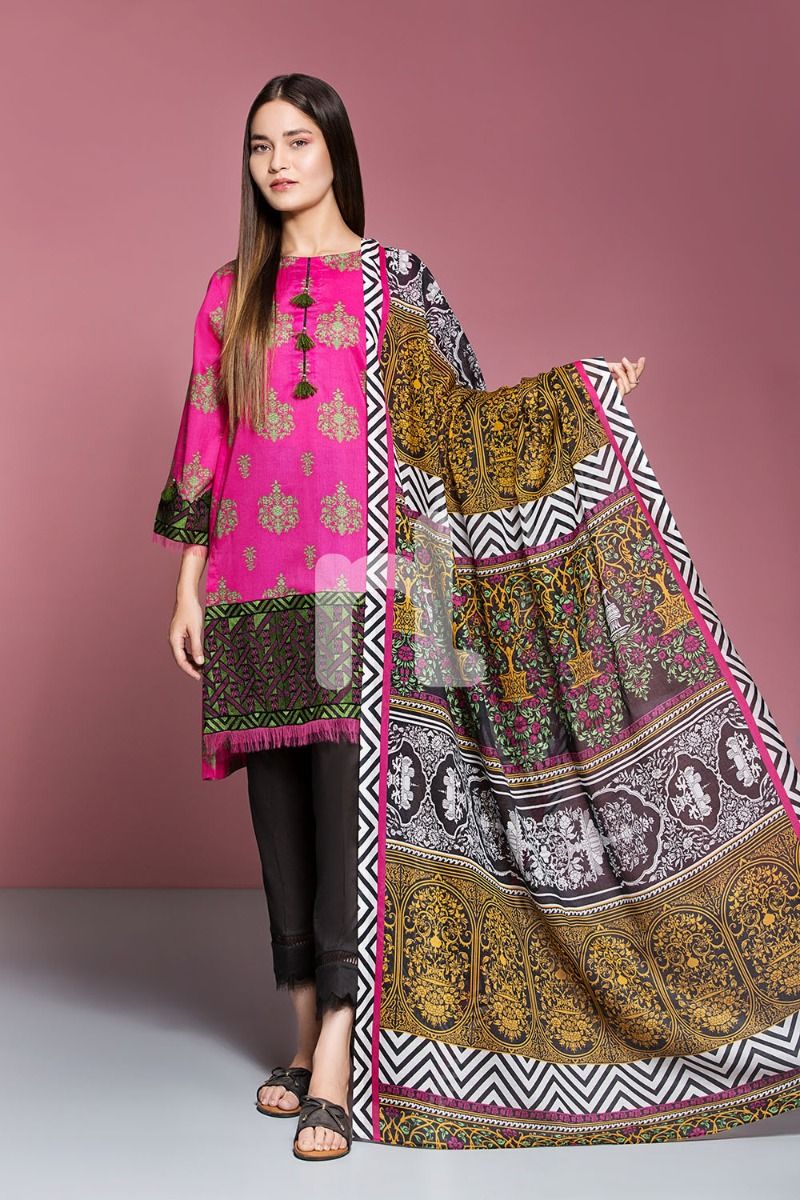41906040-Lawn & Voil – Pink Printed Embroidered 2PC