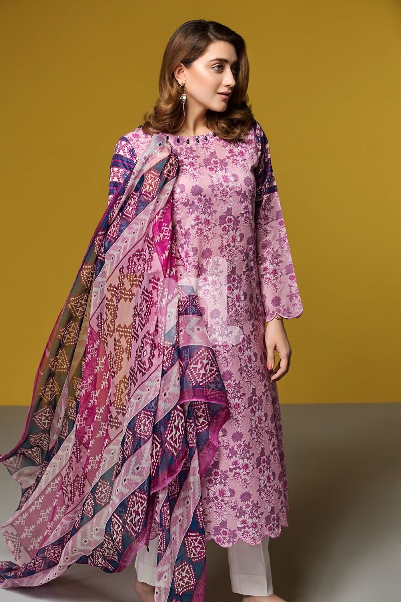 41906069-Lawn & Viscose Krinckle Chiffon– Purple Printed 2PC