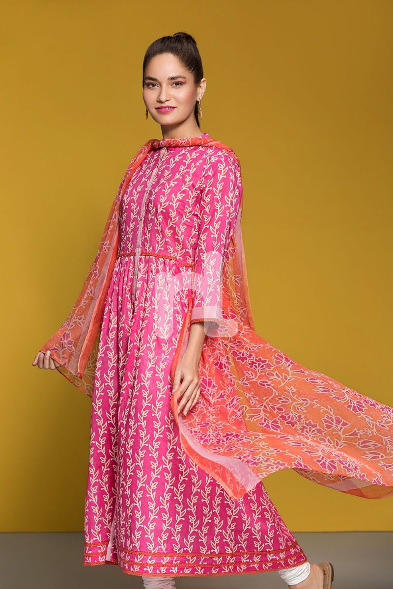 41906074-Lawn & Viscose Krinckle Chiffon– Pink Printed 2PC