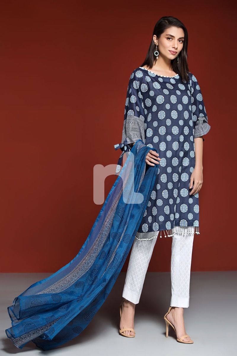 41906064-Lawn & Viscose Net– Blue Printed 2PC